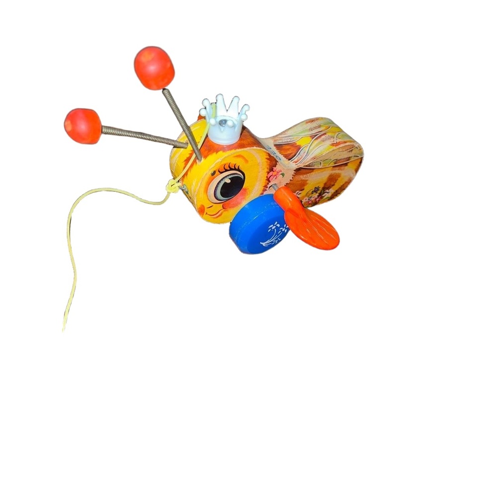Fisher-Price Moving Wings Bouncing Antennae Vintage Queen Buzzy Bee Pull Toy